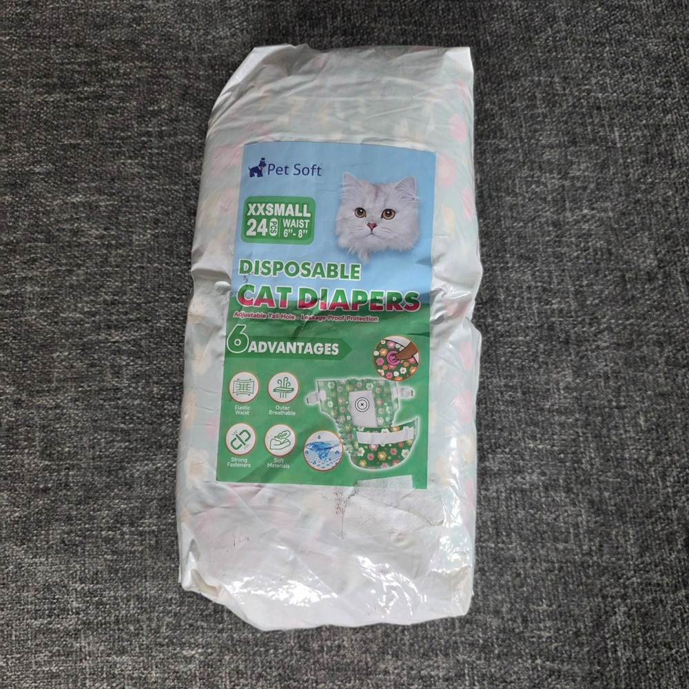 Pet Soft Disposable Cat Diapers XXSmall 24 Count Green Floral 6-8 Inch Waist